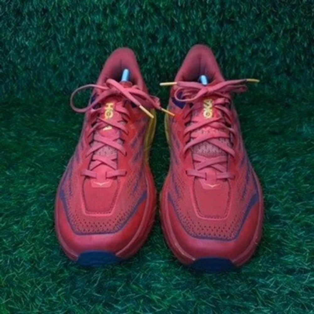 Hoka Speedgoat 5 Mens 12D Trail Running Shoes Red Yellow Vibram 1123157 FRYL